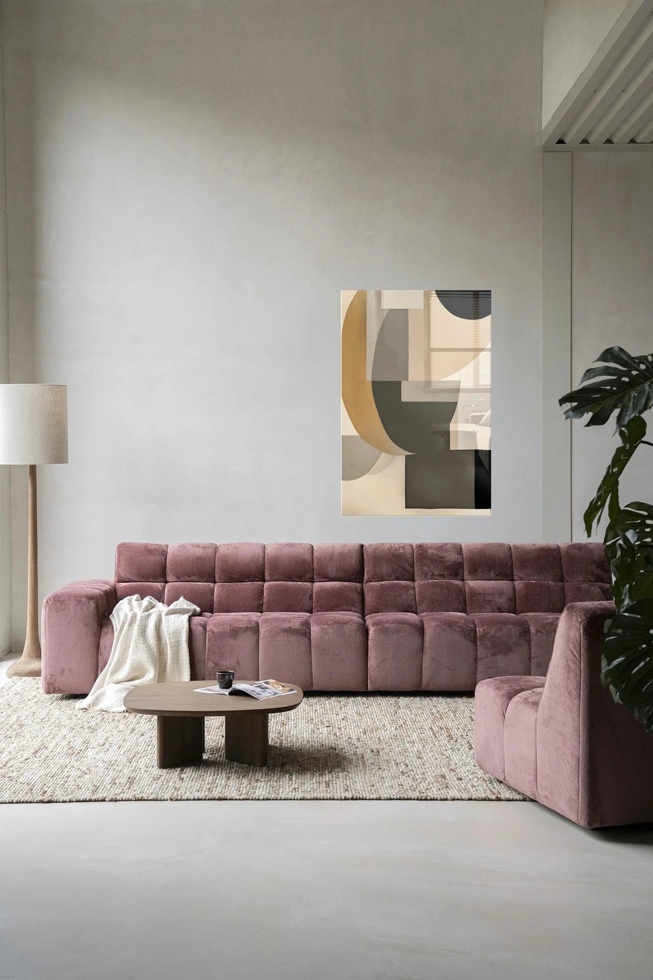 Moderne wanddecoratie kunst van Urban Cotton met glas en textiel, abstract ontwerp voor stijlvolle interieuraccenten