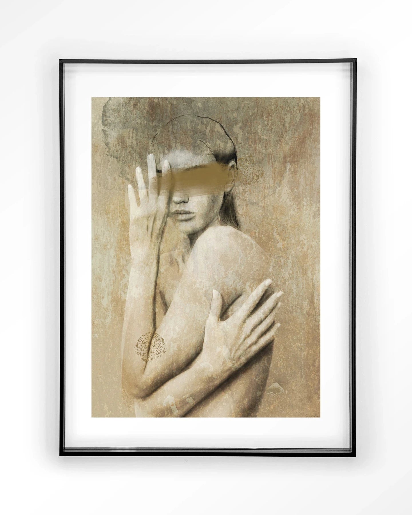 Moderne kunstprint "Touching Me" van Urban Cotton met acryl frame in zwart, wanddecoratie met abstracte kunst en glasdetails