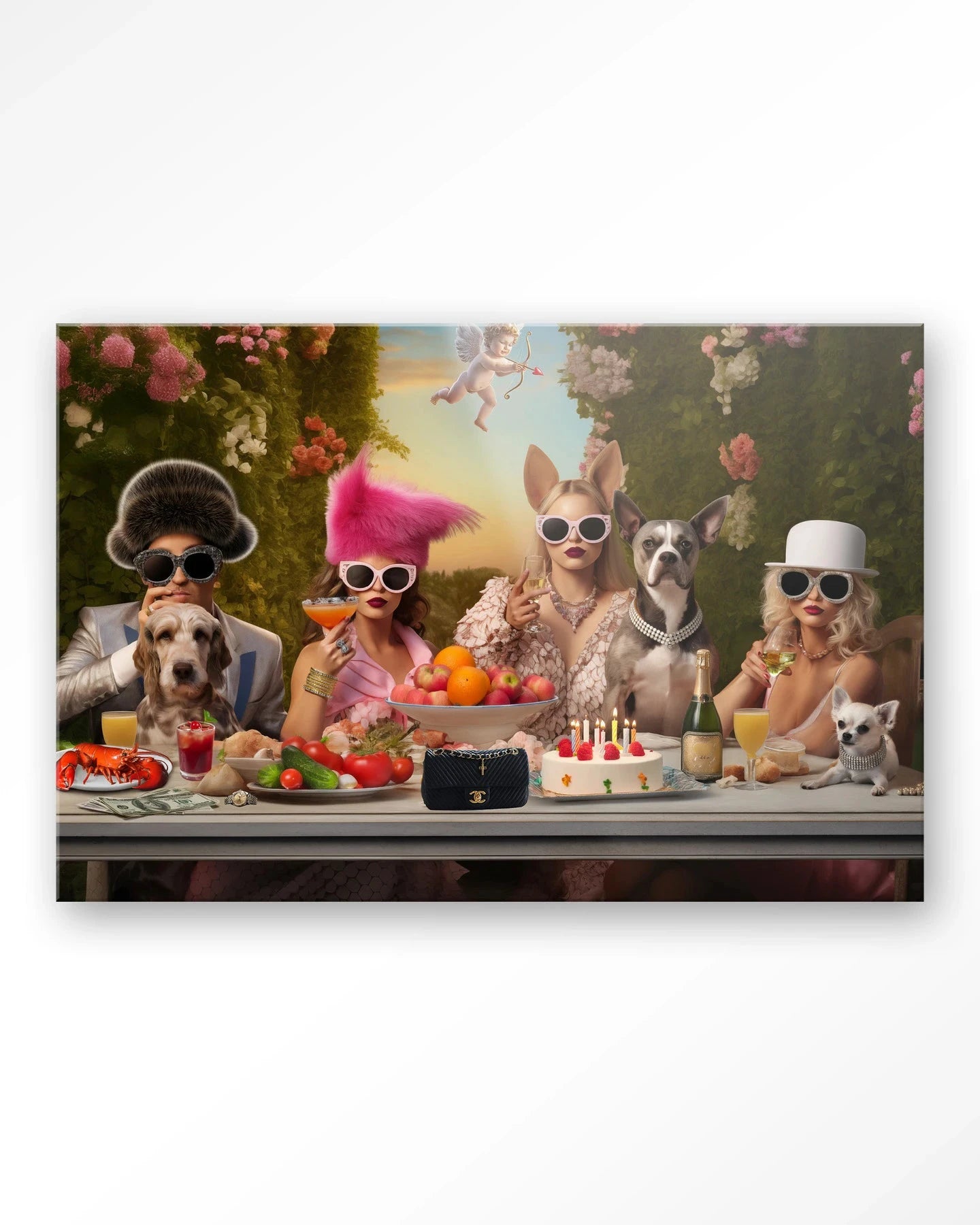 Urban Cotton Uptown Table kunstprint met glas en wandkleed, moderne wanddecoratie met abstracte kunst.