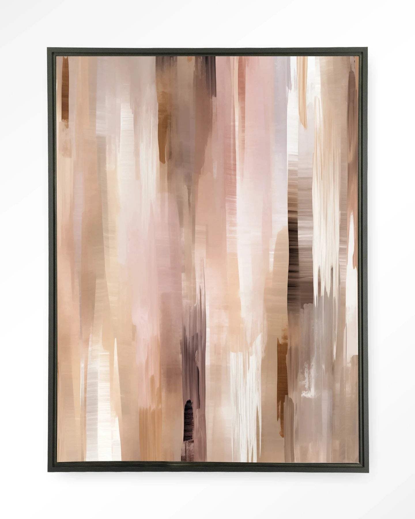 Moderne wanddecoratie kunstprint en wandkleed van Urban Cotton, met een zwart zwevend frame en abstract ontwerp.