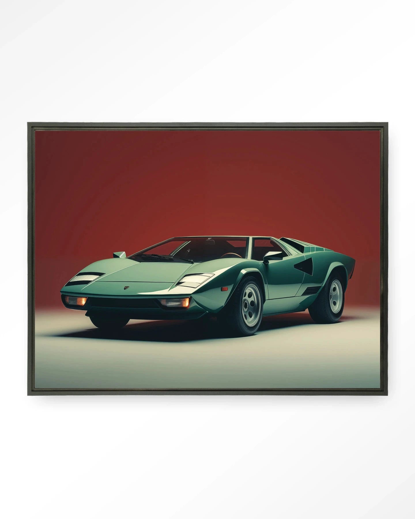 Vintage Lamborghini wandkleed van Urban Cotton met zwart frame, moderne glass art en kunst voor op de muur.