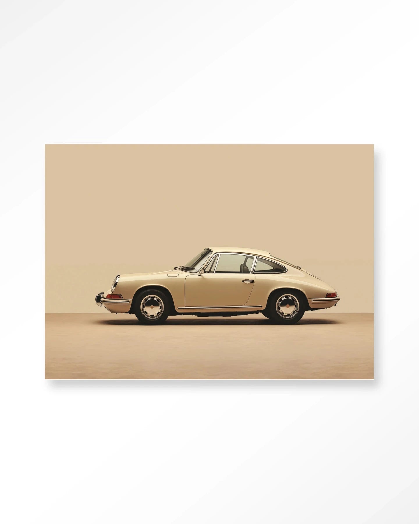 Vintage Porsche beige kunstprint van Urban Cotton, moderne wanddecoratie met glas en textiel voor aan de muur