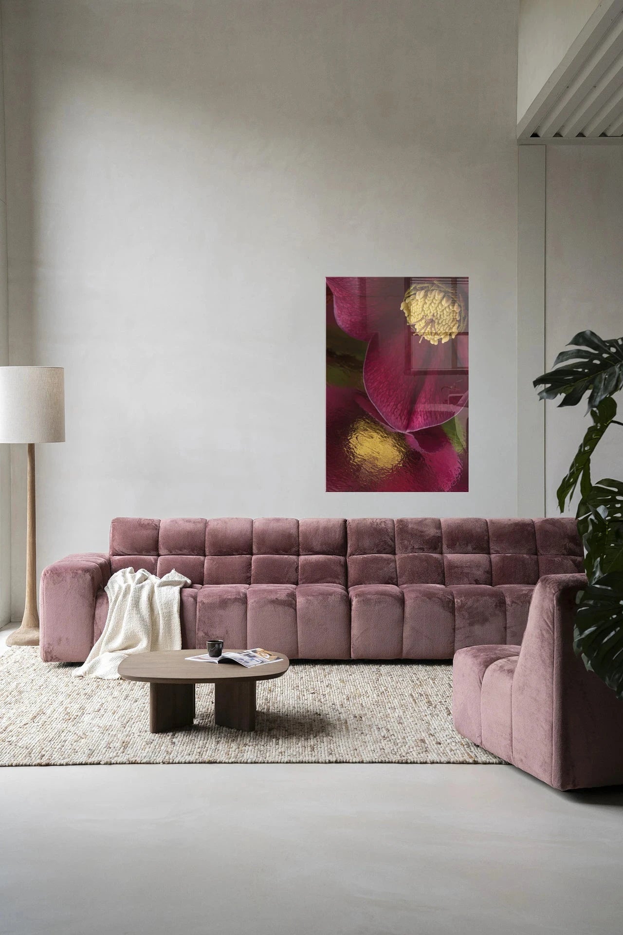 Moderne wanddecoratie met glaskunst van een kerstroos, Urban Cotton kunstprint op muur.