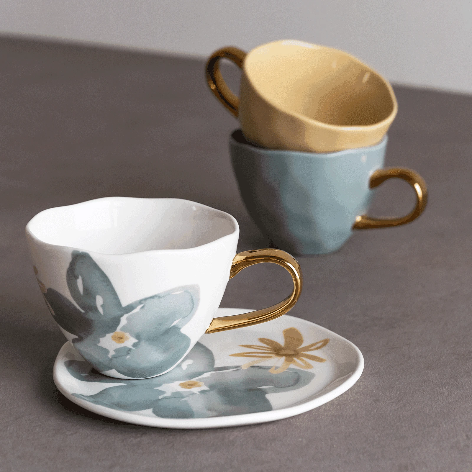 Good Morning kop Cappuccino / Thee Ø11 cm - Slate (set van 4) by Urban Nature Culture