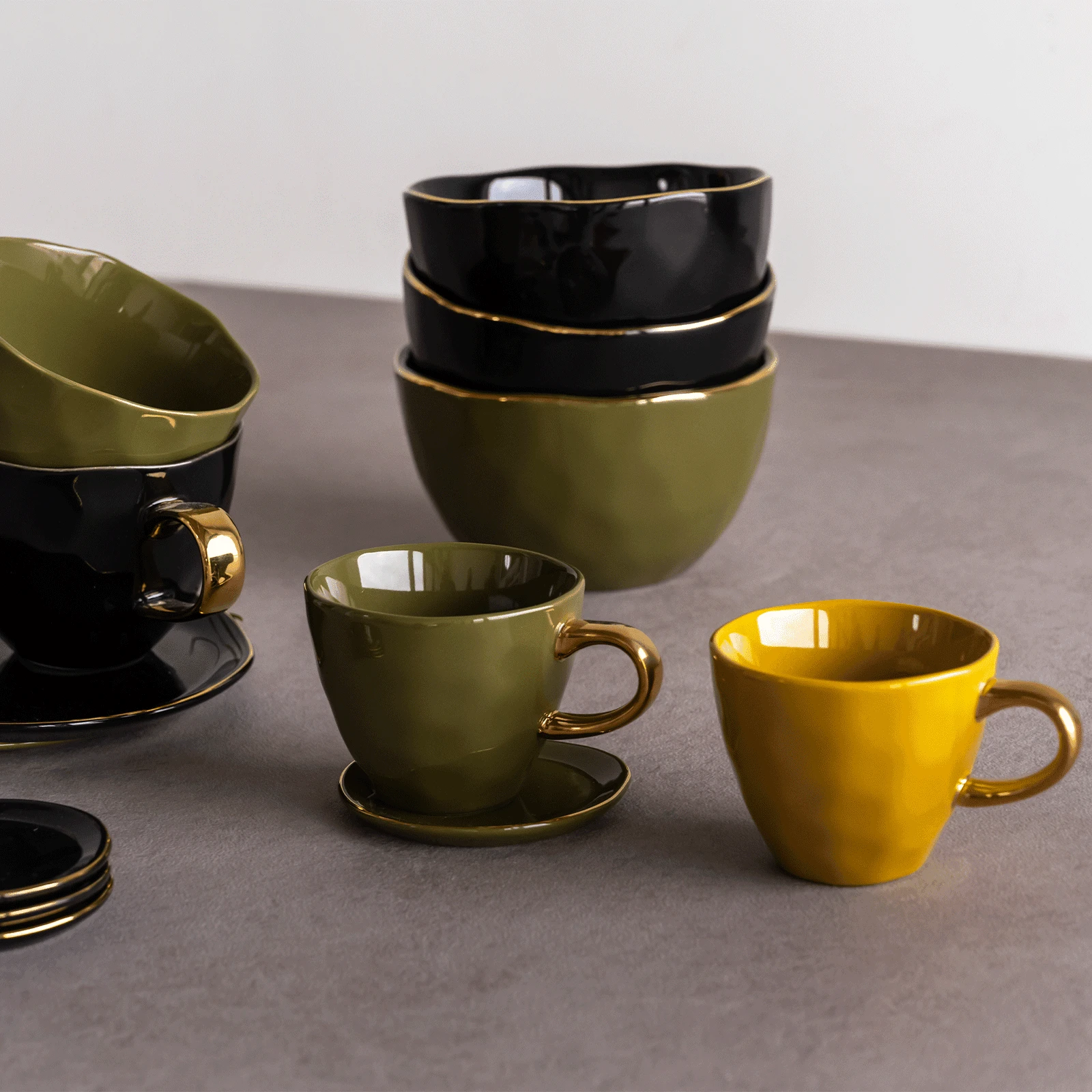 Good Morning kopje Koffie Ø8 cm - Dennengroen (set van 4) by Urban Nature Culture
