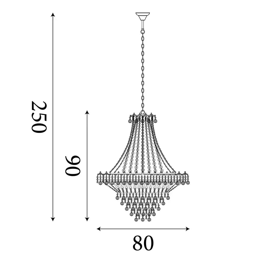 Chroom metalen en kristallen kroonluchter Versailles 13Lt met elegante design, hangend aan plafond met kristallen details.