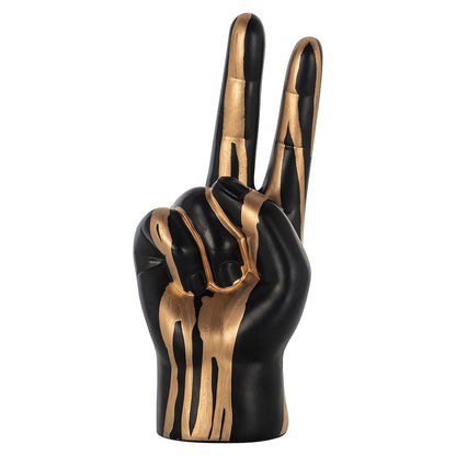 Deco object hand peace (Zwart/goud)