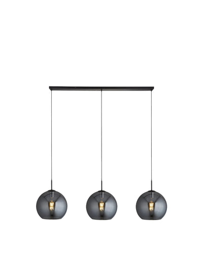 Hanglamp Amsterdam 3Lt - Black Metal & Smoked Glass by Searchlight