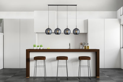 Amsterdam 4Lt Bar Pendant - Black Metal & Smoked Glass