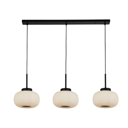 Lumina 3Lt Bar Pendant - Black Metal & Opal Ribbed Glass