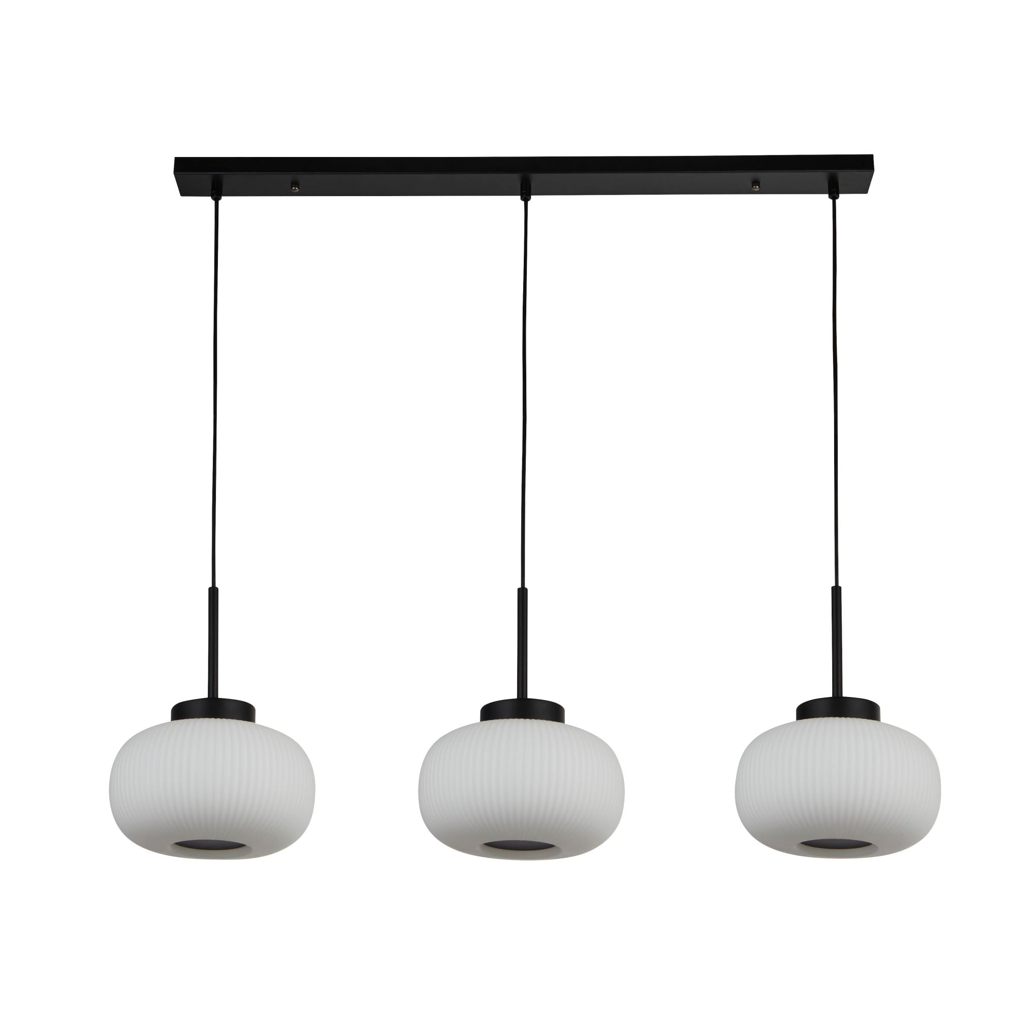 Lumina 3Lt Bar Pendant - Black Metal & Opal Ribbed Glass