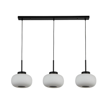 Hanglamp Lumina 3Lt - Black Metal & Opal Ribbed Glass by Searchlight
