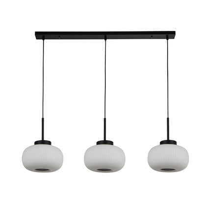 Lumina 3Lt Bar Pendant - Black Metal & Opal Ribbed Glass