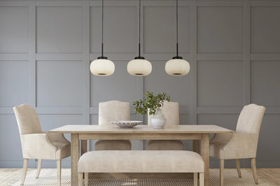 Hanglamp Lumina 3Lt - Black Metal & Opal Ribbed Glass by Searchlight
