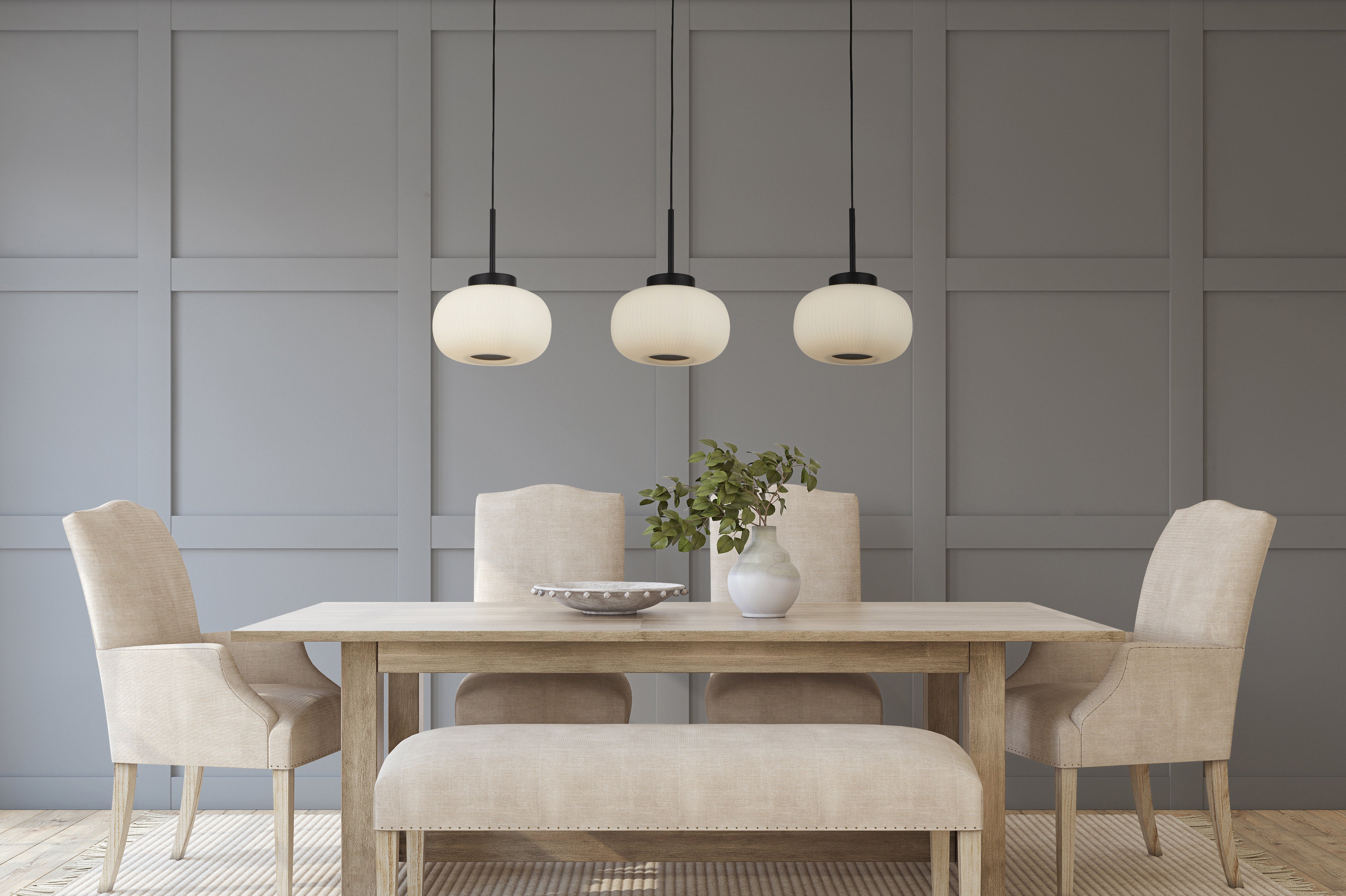 Lumina 3Lt Bar Pendant - Black Metal & Opal Ribbed Glass