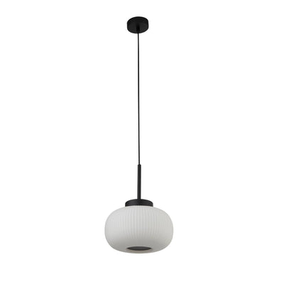 Hanglamp Lumina - Black Metal & Opal Ribbed Glass by Searchlight
