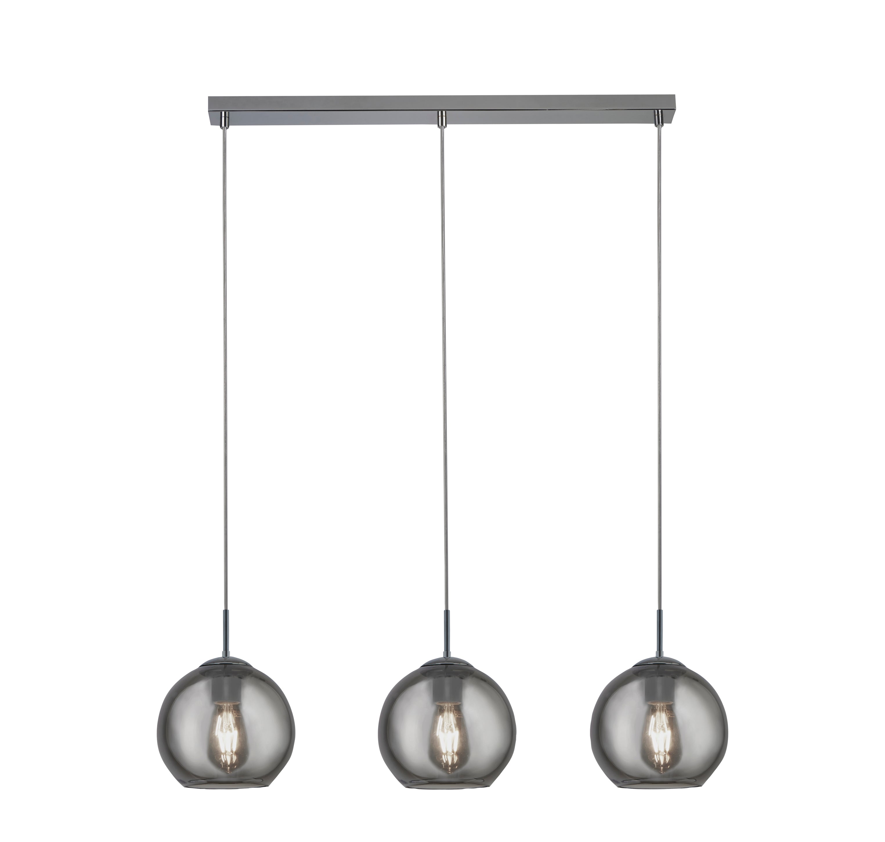 Balls 3Lt Bar Pendant - Chrome Metal & Smoked Glass