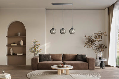 Hanglamp Balls 3Lt - Chrome Metal & Smoked Glass by Searchlight