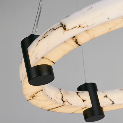 Moonbeam LED Pendant, Black Metal & Marbleised Resin