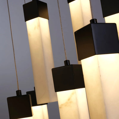 Hanglamp Moonbeam 13Lt, Black Metal & Marbleised Resin by Searchlight