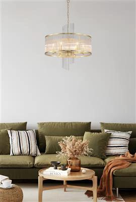 Hanglamp Lara 6Lt Gold metal with clear glass rods by Searchlight