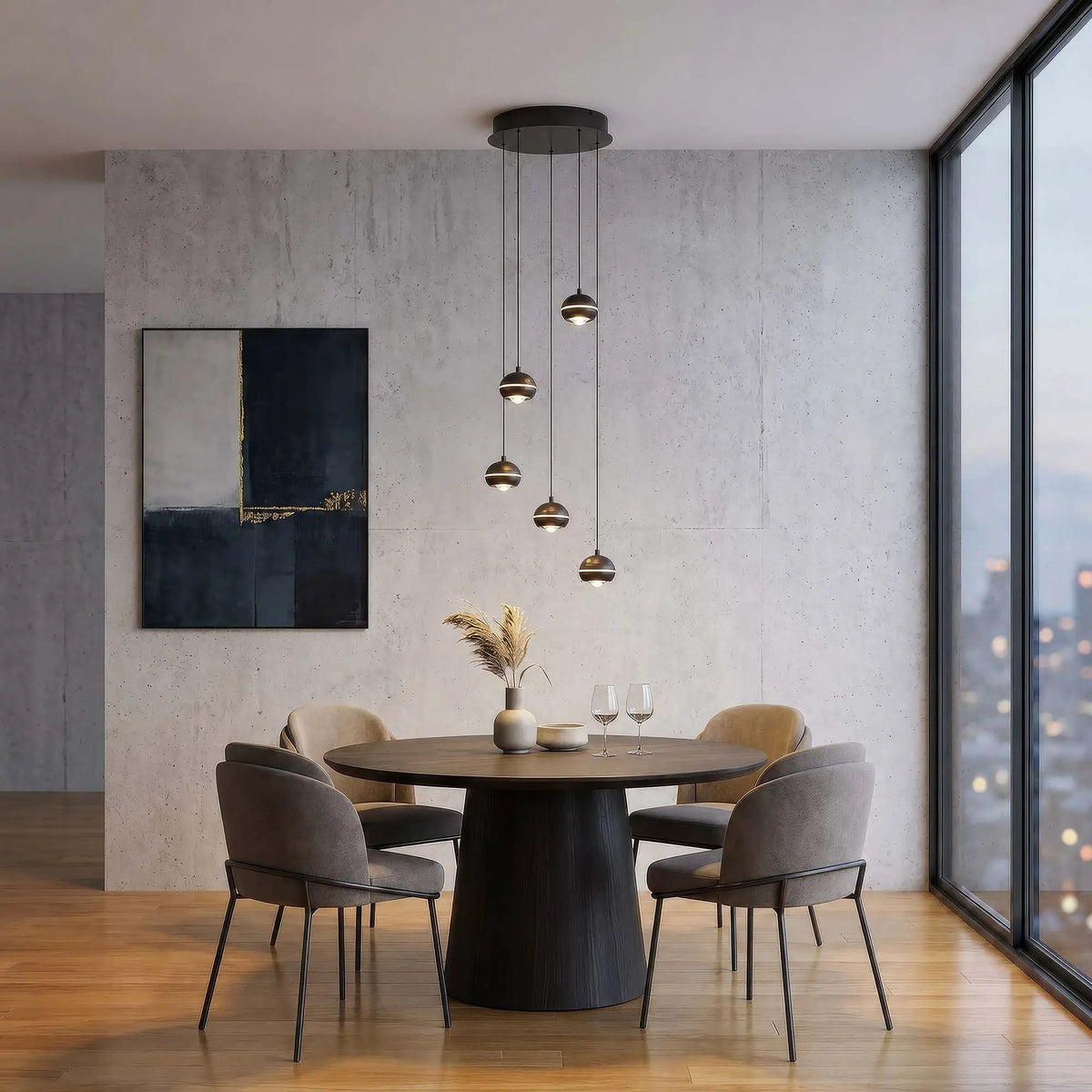 Hanglamp Meteor 5-lichts - Black Nickel by Searchlight