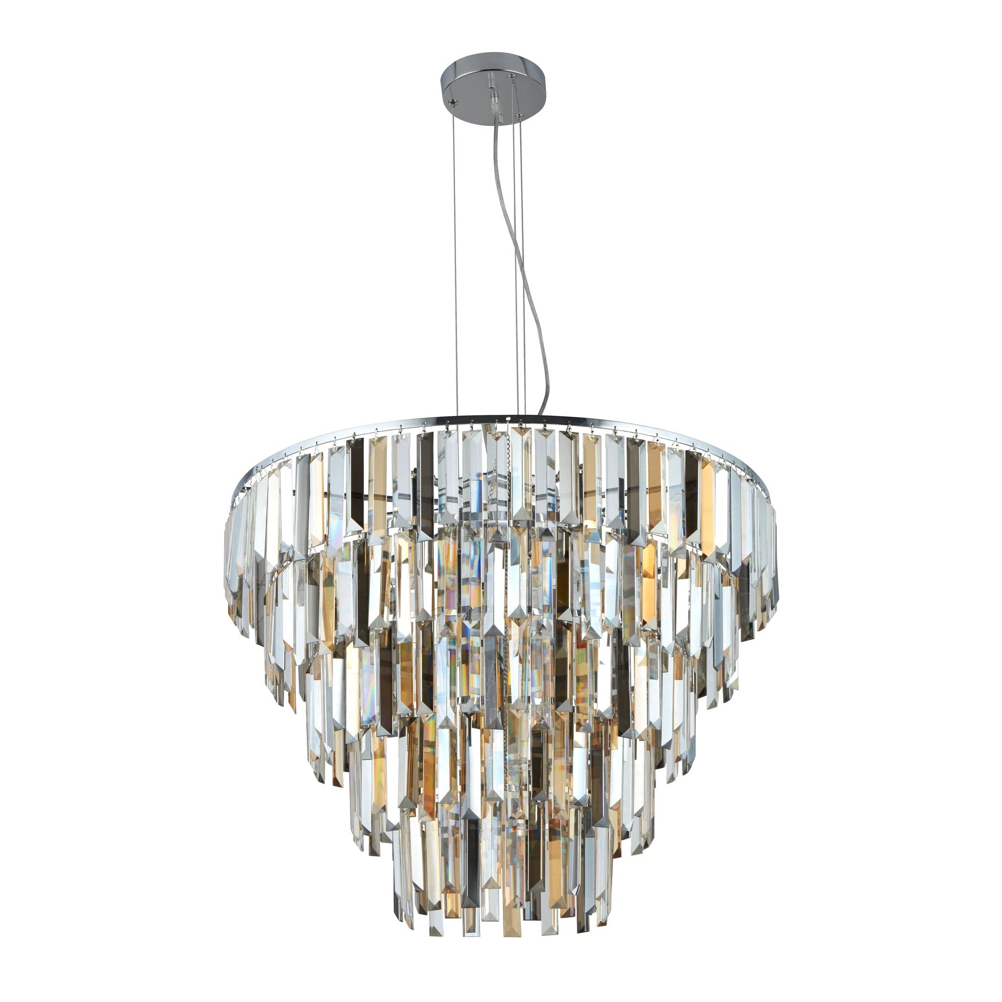 Hanglamp Clarissa 9Lt Chrome & Clear, Smoked & Amber Glass by Searchlight