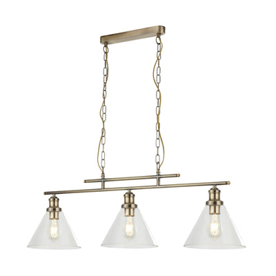 Hanglamp Pyramid 3Lt Antique Brass & Glass Shades by Searchlight