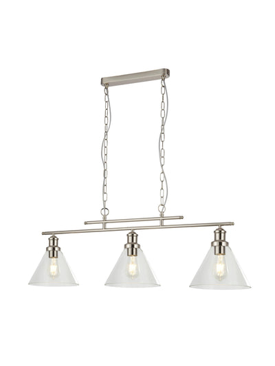 Hanglamp Pyramid 3Lt Satin Silver Metal & Glass by Searchlight