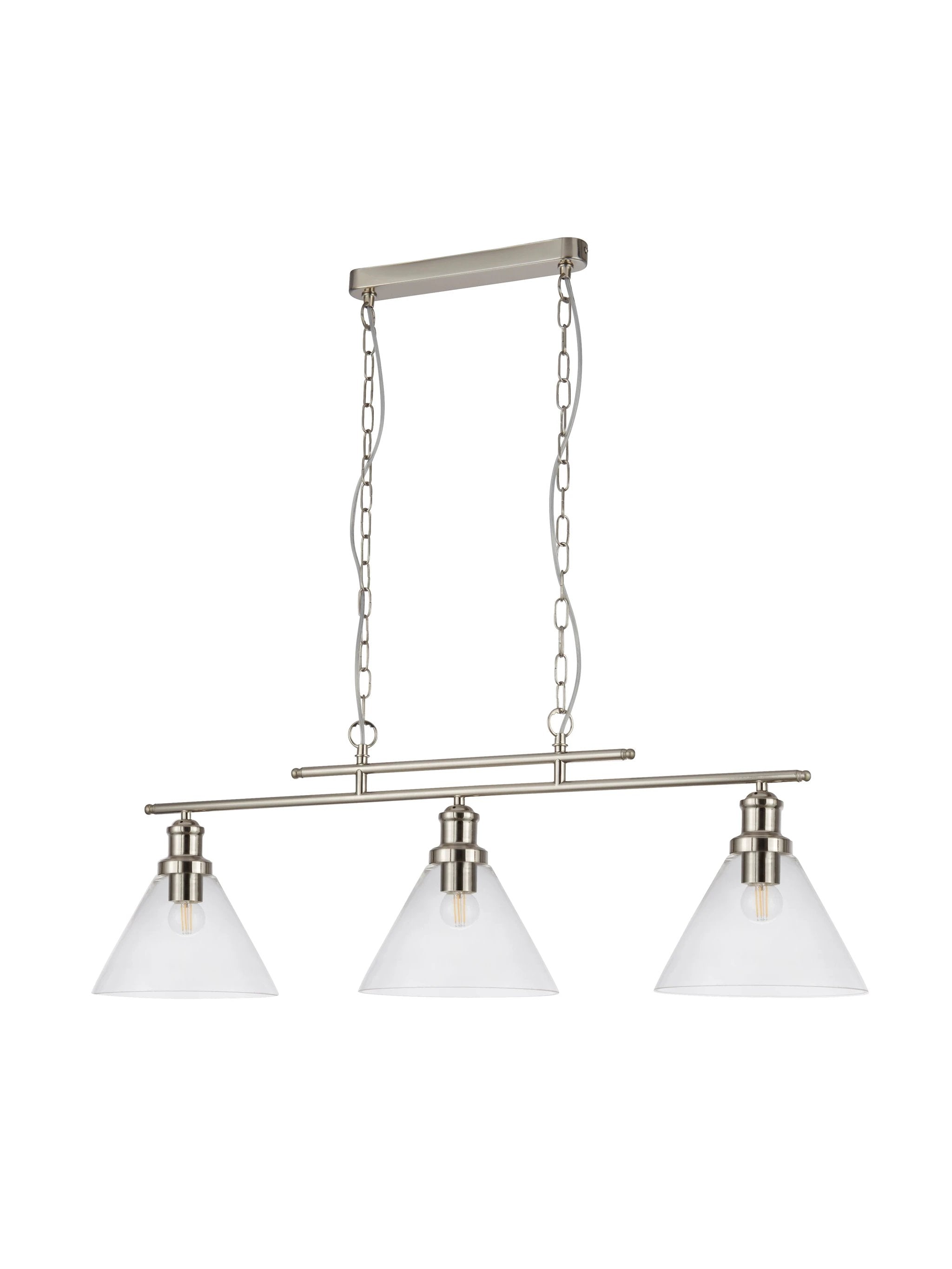 Hanglamp Pyramid 3Lt Satin Silver Metal & Glass by Searchlight