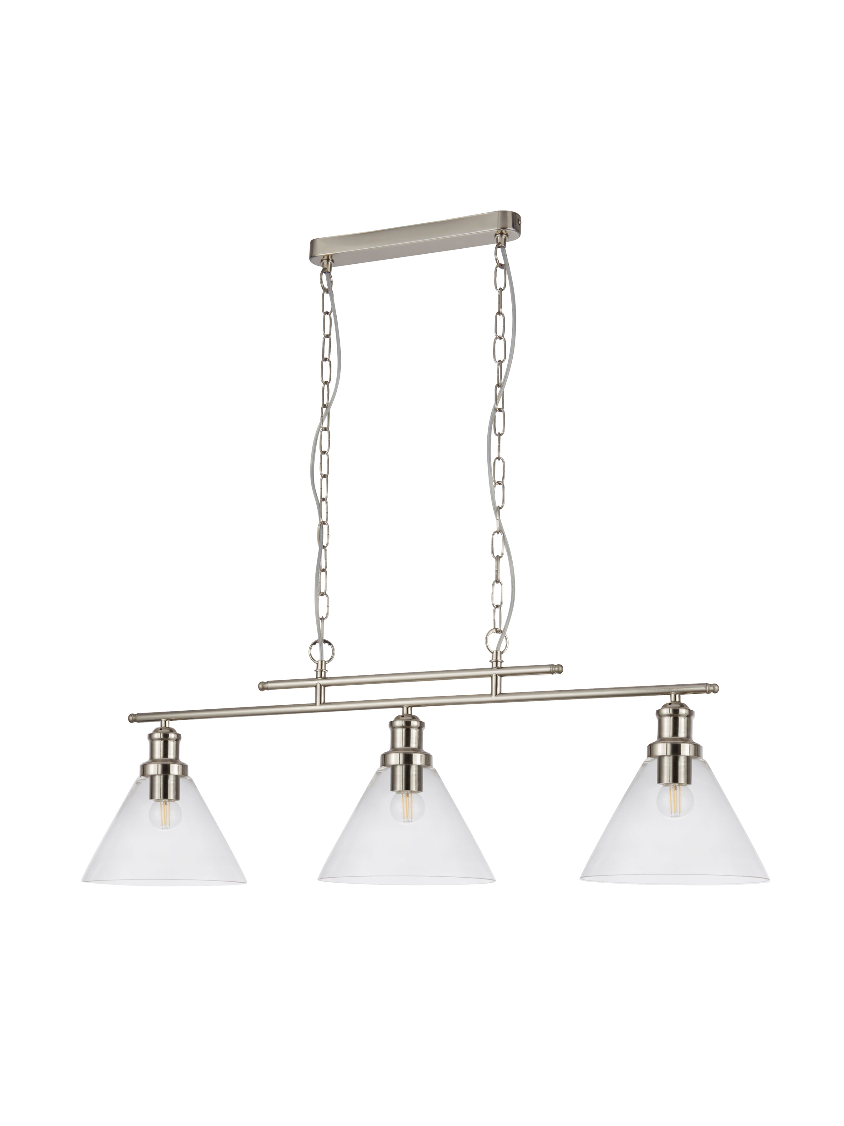 Pyramid 3Lt Bar Pendant - Satin Silver Metal & Glass
