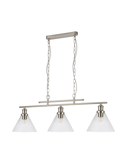 Pyramid 3Lt Bar Pendant - Satin Silver Metal & Glass