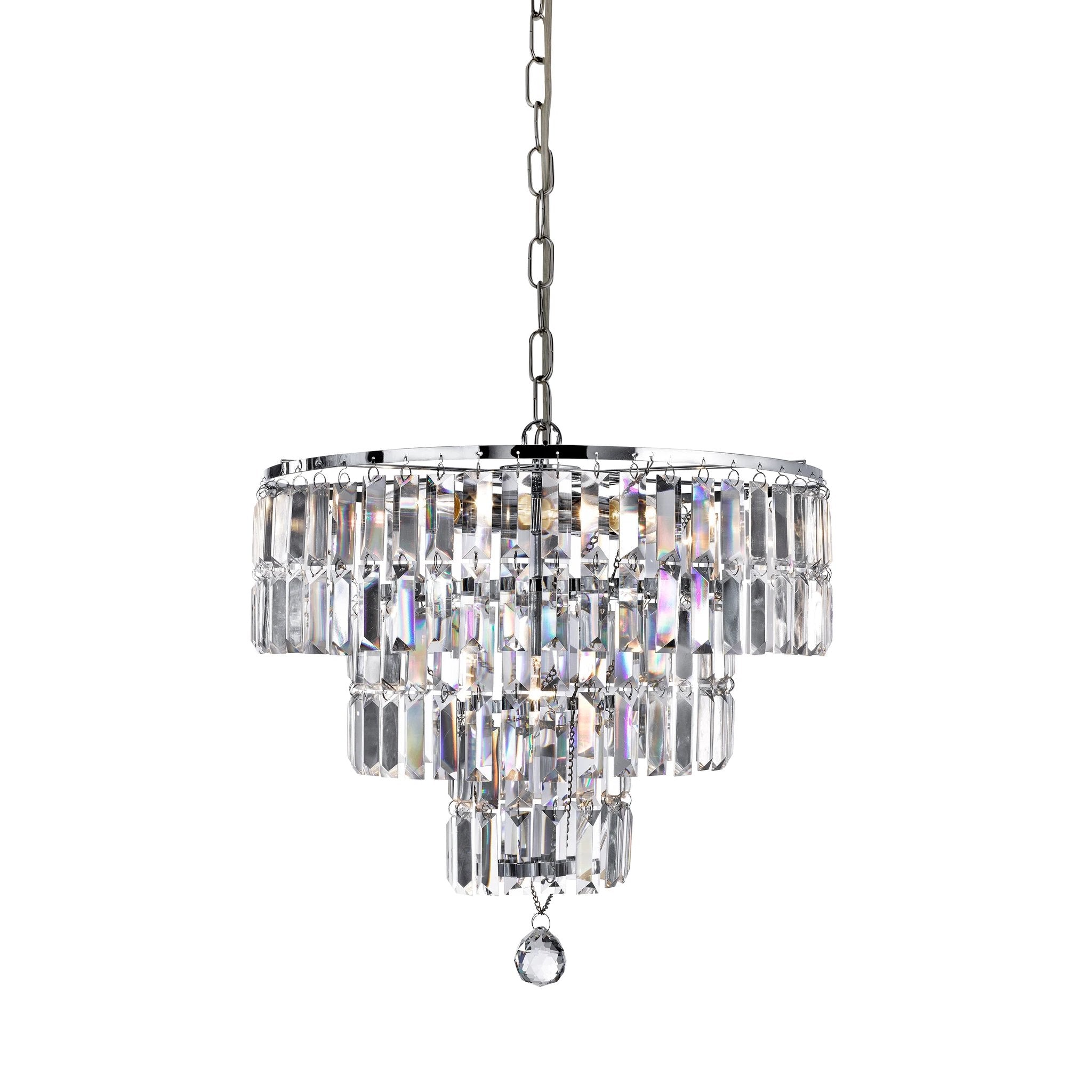 Hanglamp Empire 5Lt - Chrome Metal & Clear Crystal by Searchlight
