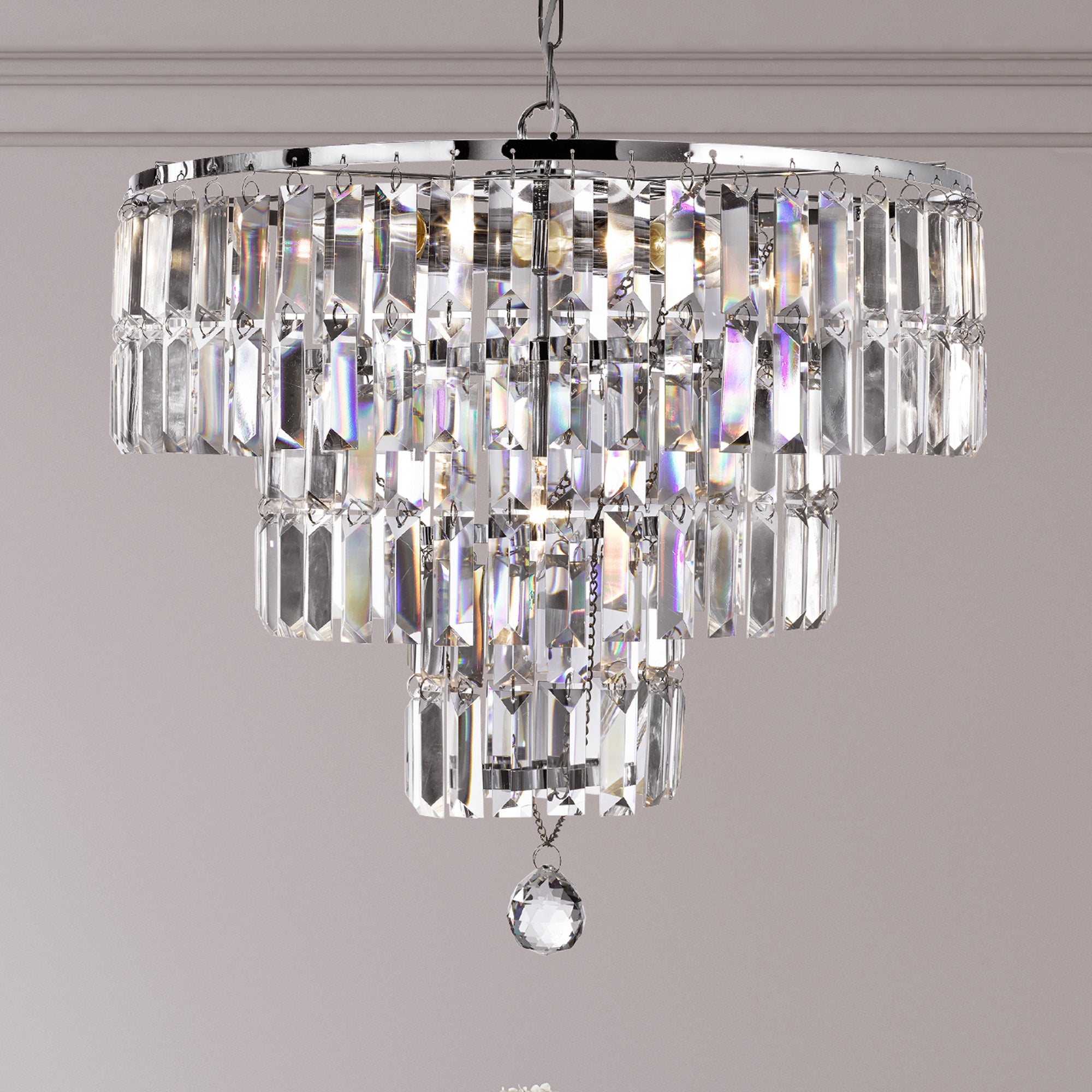 Empire  5Lt Pendant - Chrome Metal & Clear Crystal