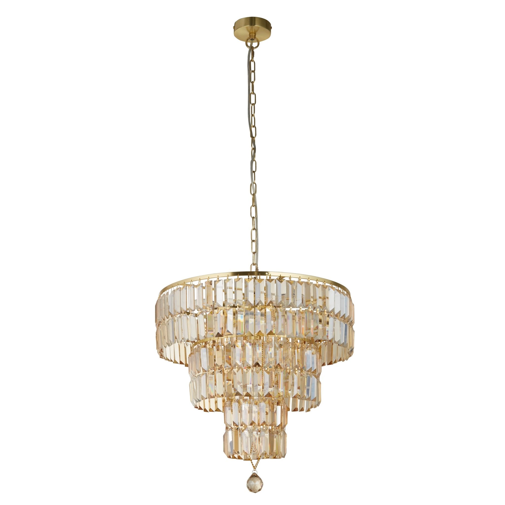 Hanglamp Empire 5Lt - Satin Brass Metal & Champagne Glass by Searchlight