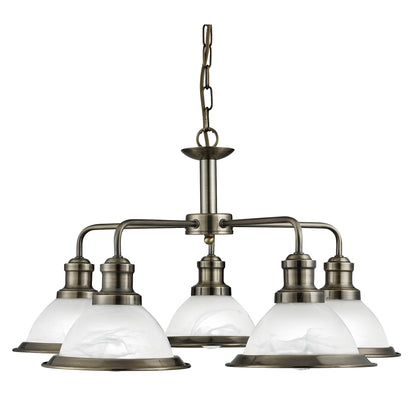 Bistro 5Lt Pendant - Antique Brass Metal & Acid Glass