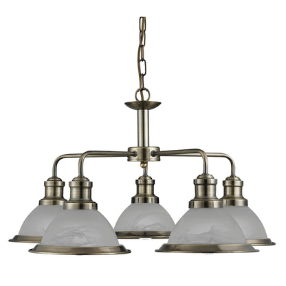 Bistro 5Lt Pendant - Antique Brass Metal & Acid Glass