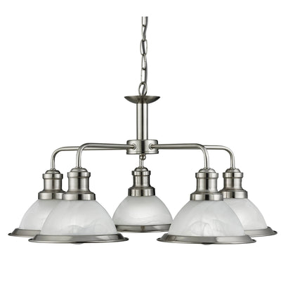 Hanglamp Bistro 5Lt - Satin Silver & Glass by Searchlight