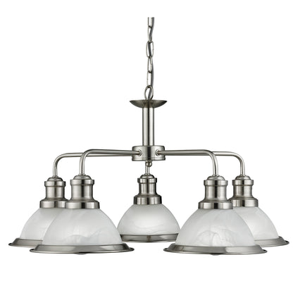 Bistro 5Lt Pendant - Satin Silver & Glass