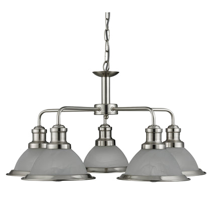 Bistro 5Lt Pendant - Satin Silver & Glass