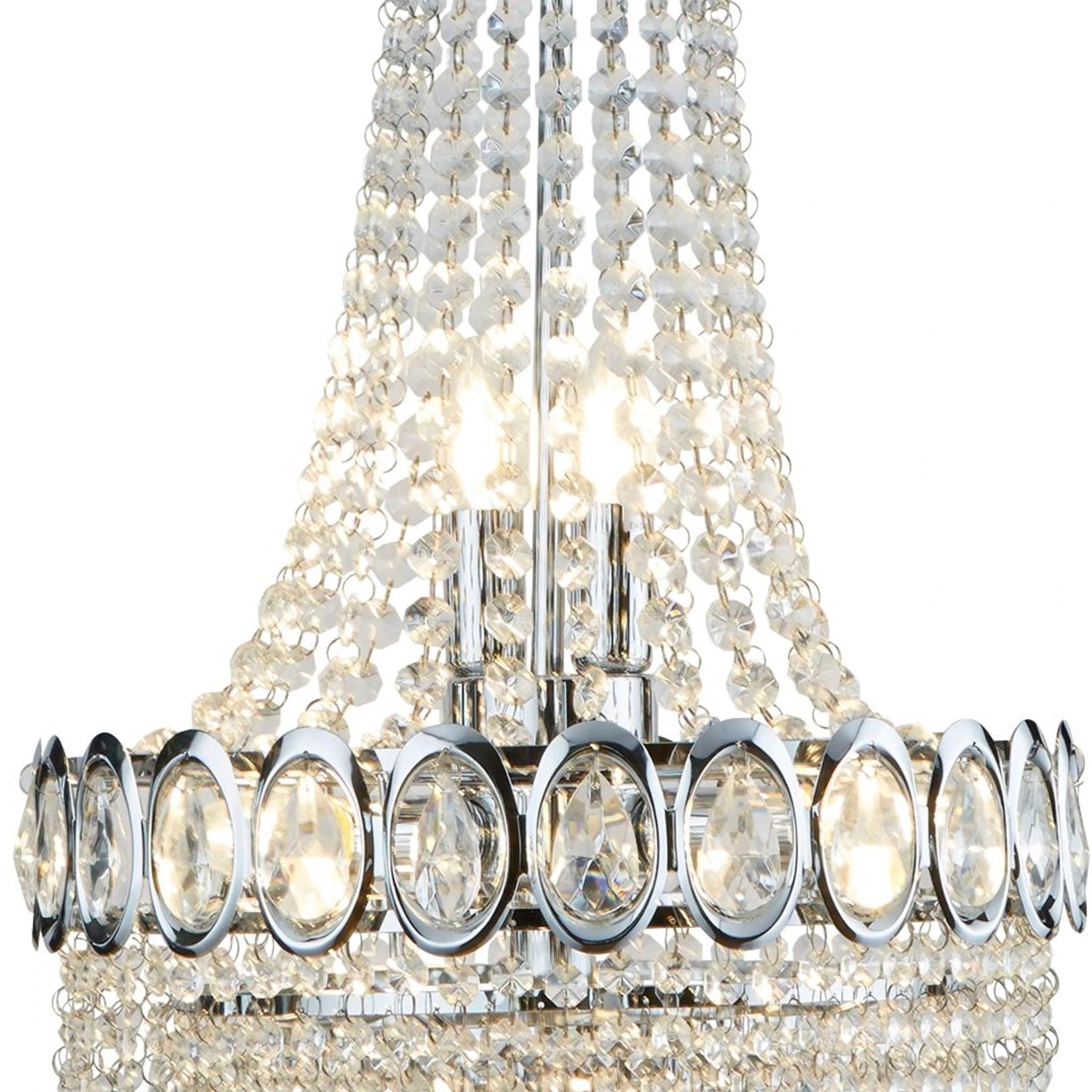 Kroonluchter Louis Phillipe 6Lt Chrome Metal & Crystal by Searchlight
