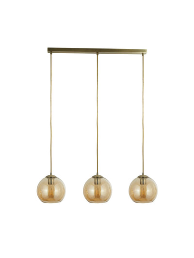 Hanglamp Balls 3Lt Bar - Antique Brass Metal & Amber Glass by Searchlight