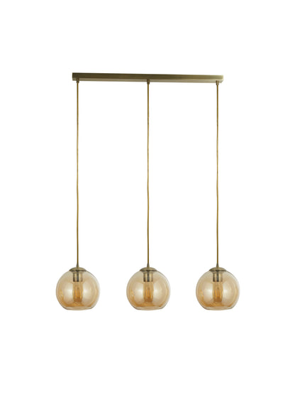 Balls  3Lt Bar Pendant - Antique Brass Metal & Amber Glass