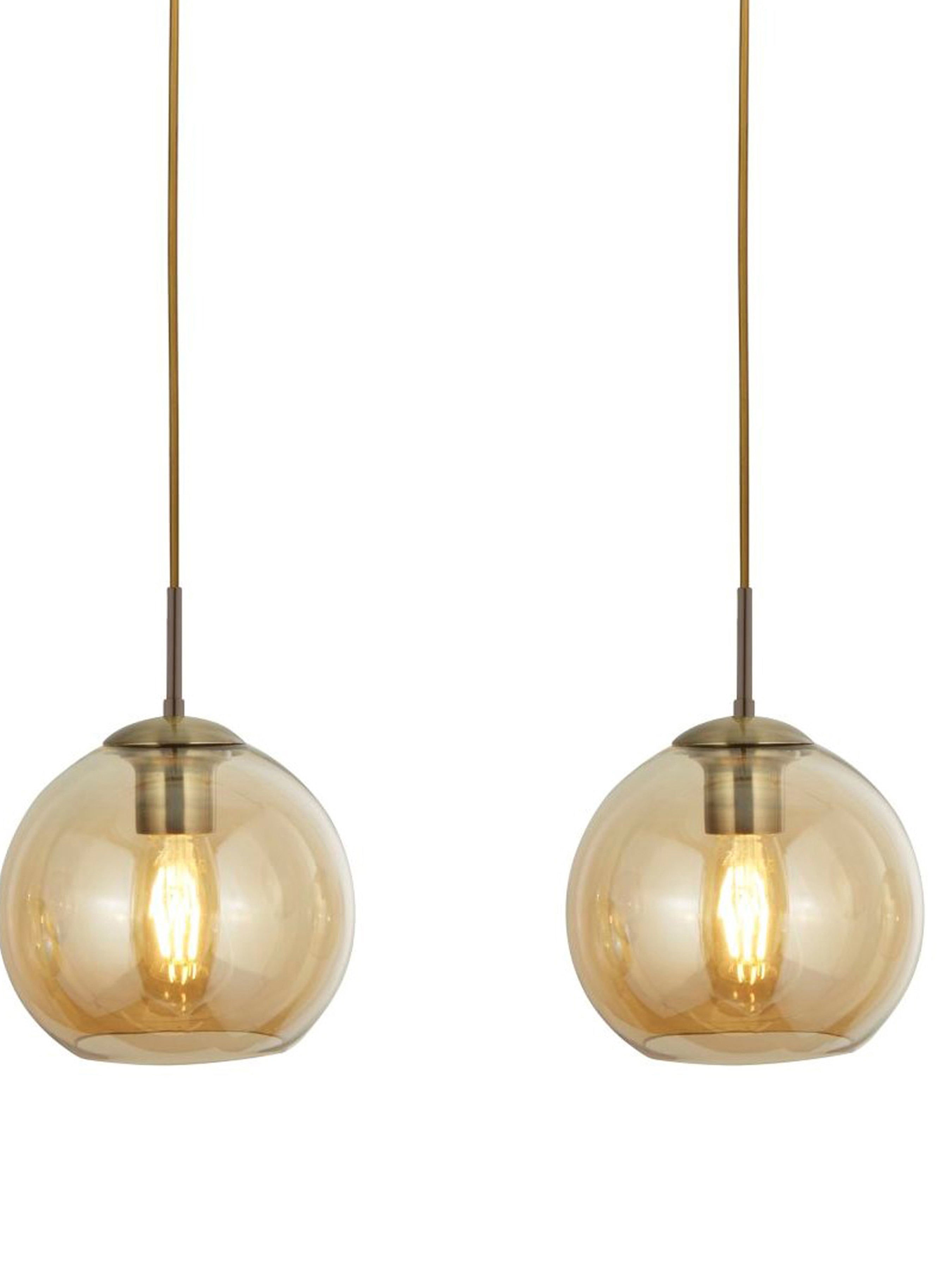 Balls  3Lt Bar Pendant - Antique Brass Metal & Amber Glass