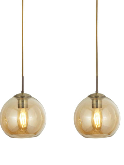 Hanglamp Balls 3Lt Bar - Antique Brass Metal & Amber Glass by Searchlight