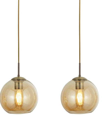 Balls  3Lt Bar Pendant - Antique Brass Metal & Amber Glass