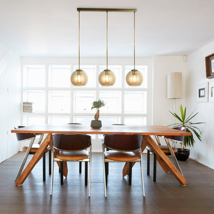 Balls  3Lt Bar Pendant - Antique Brass Metal & Amber Glass