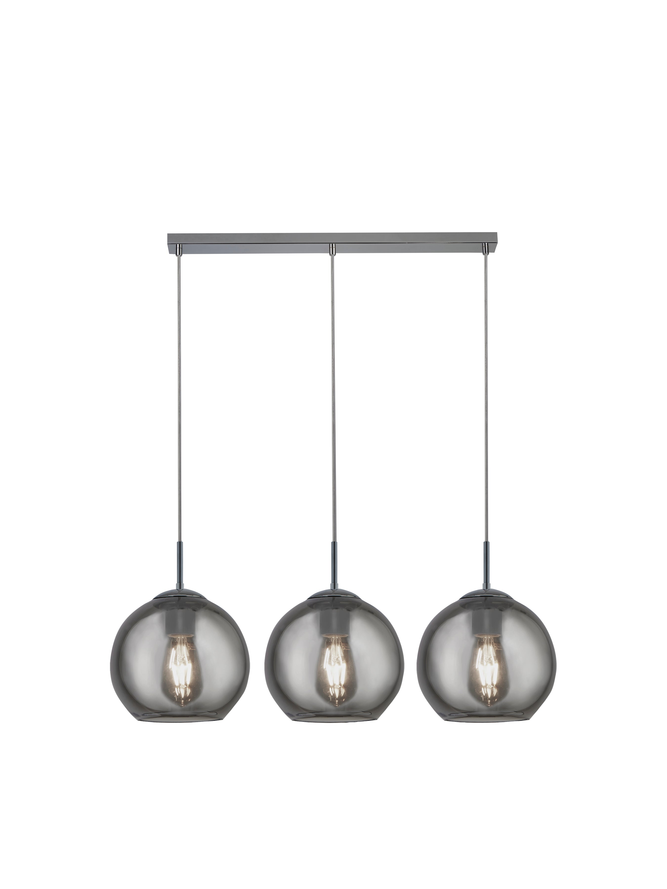 Balls  3Lt Bar Pendant - Chrome Metal & Smoked Glass
