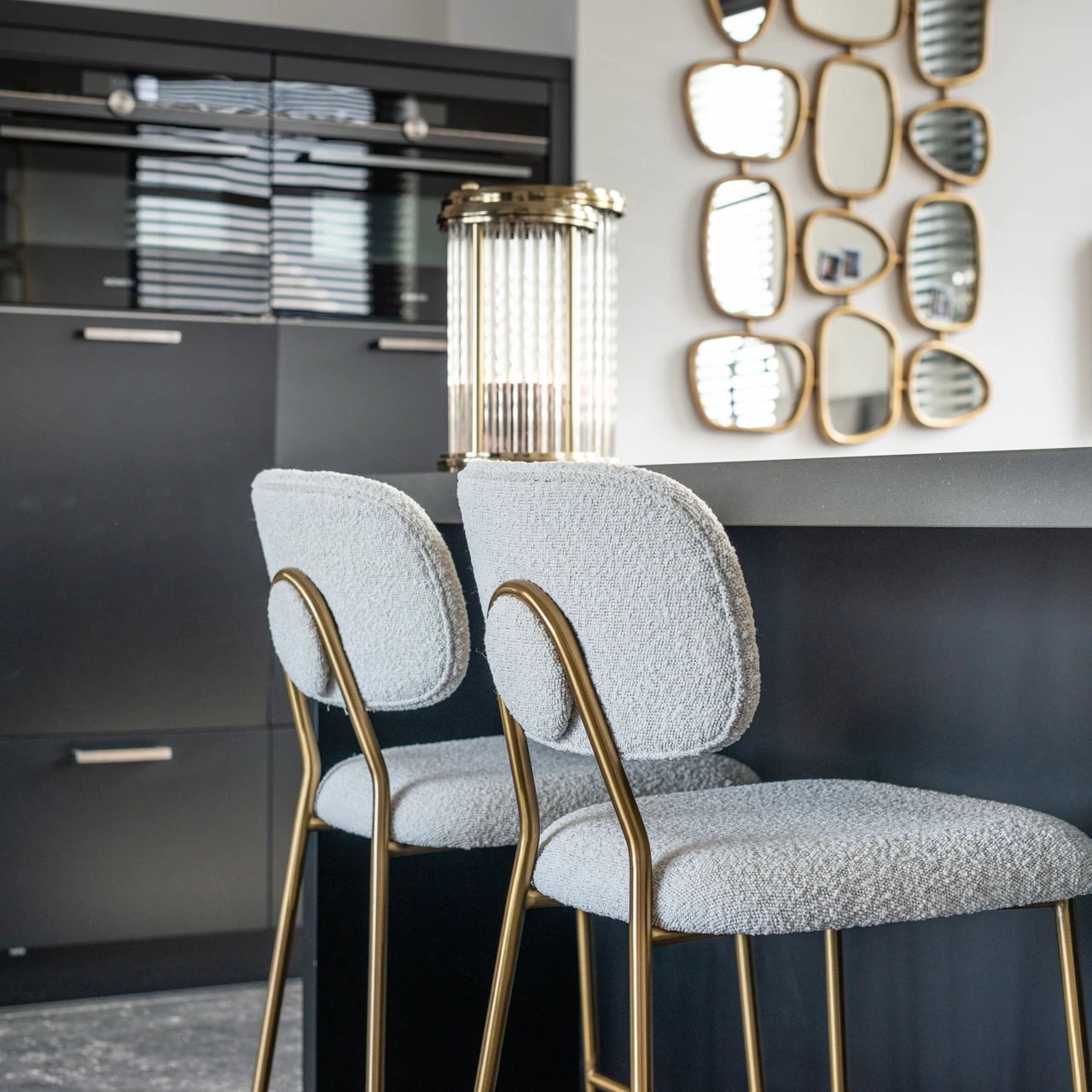 Barstoel Xenia white bouclé - Laag (set van 2) by Richmond Interiors