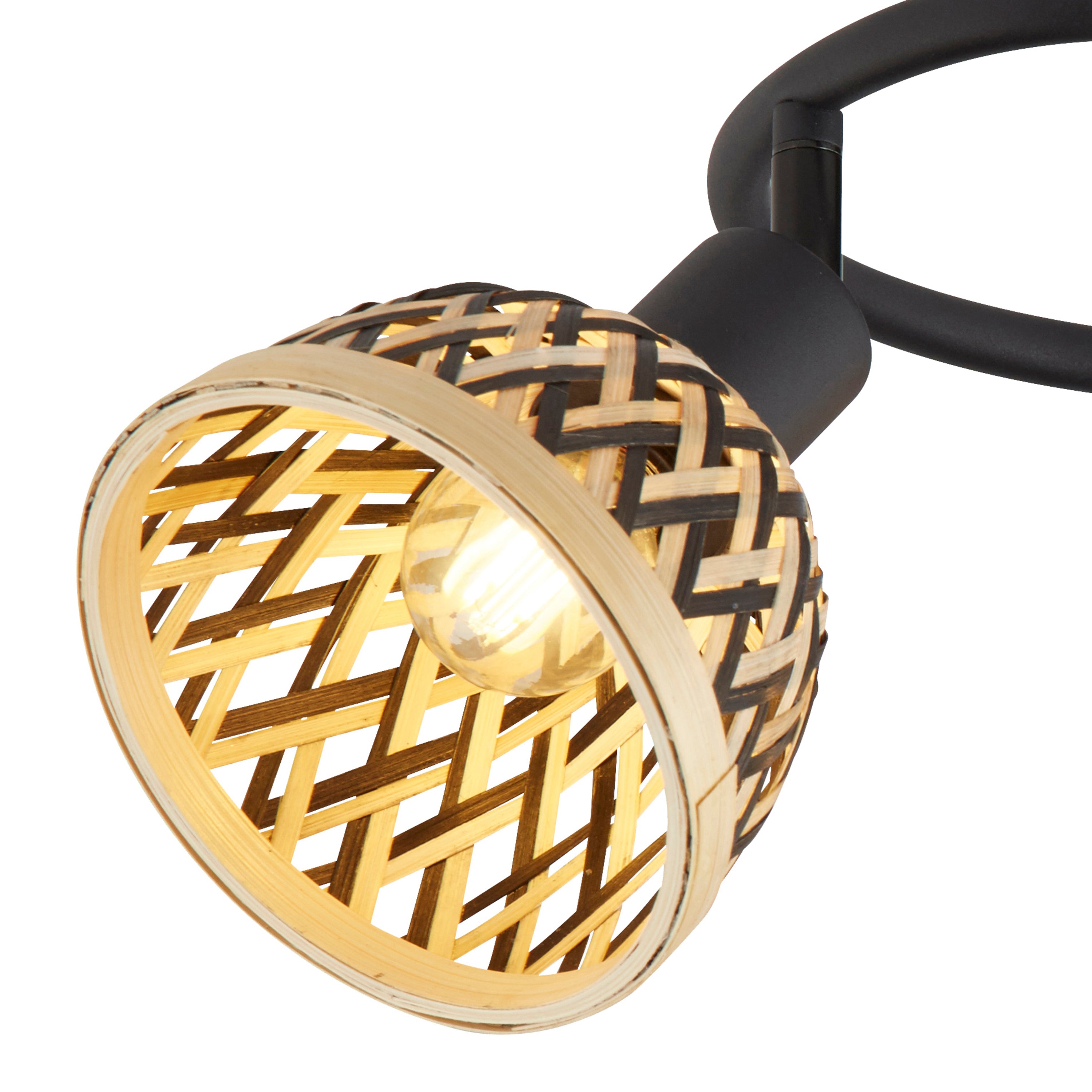 Lance 3Lt Round Spotlight - Black Metal & Bamboo Shade